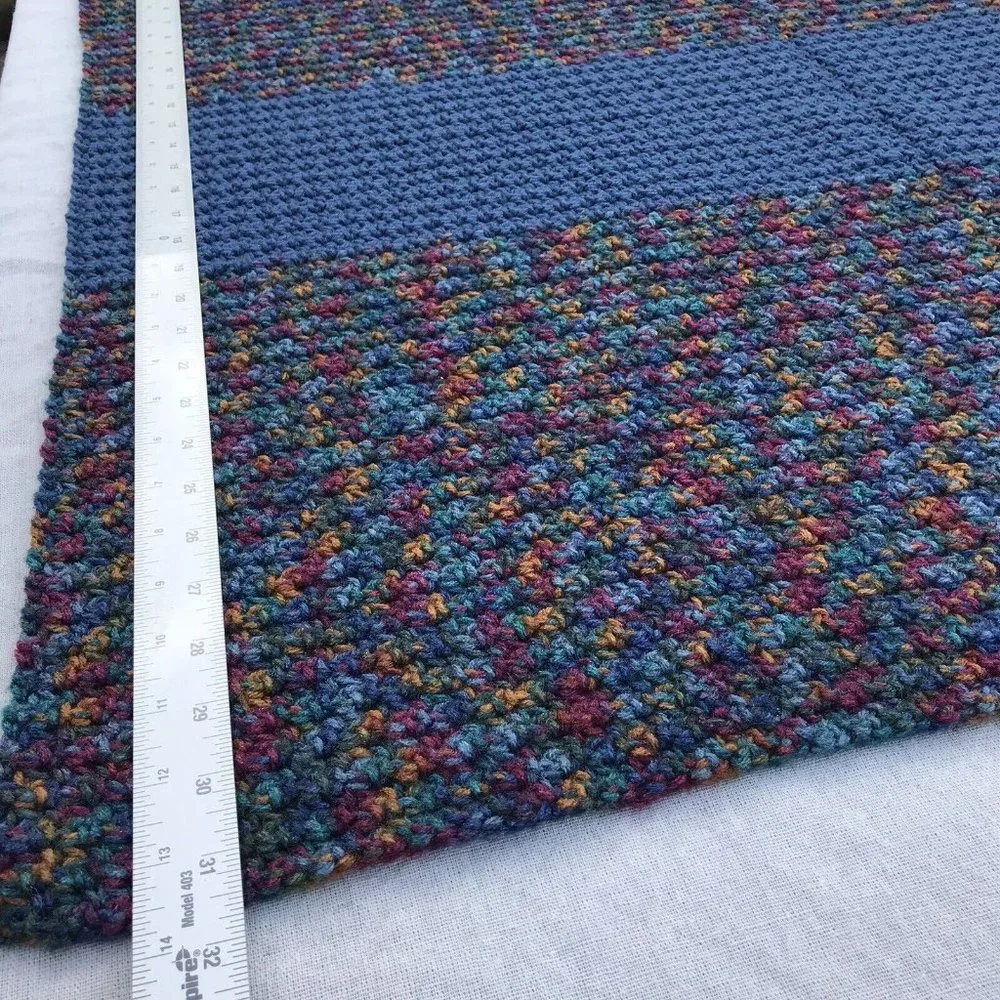 New Handmade Crochet Blanket 32x32 Lap Car Couch Dog Pet Afghan MCM Blue OOAK